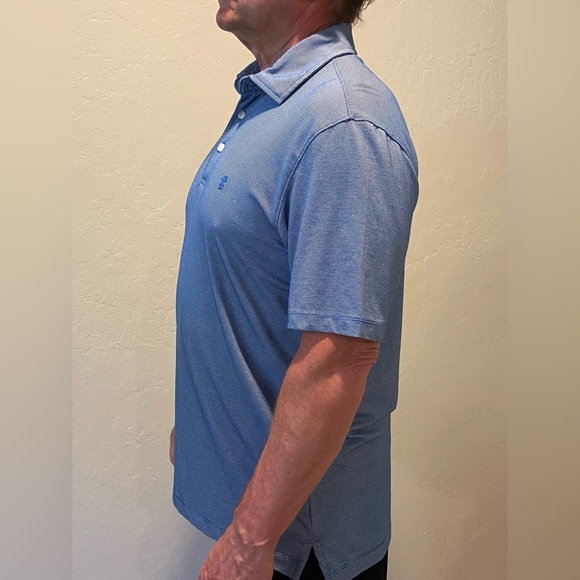 IZOD Mens Polo Shirt Blue & White Horizontal Pinstripes NWOT Perfect Condition M - Picture 3 of 7
